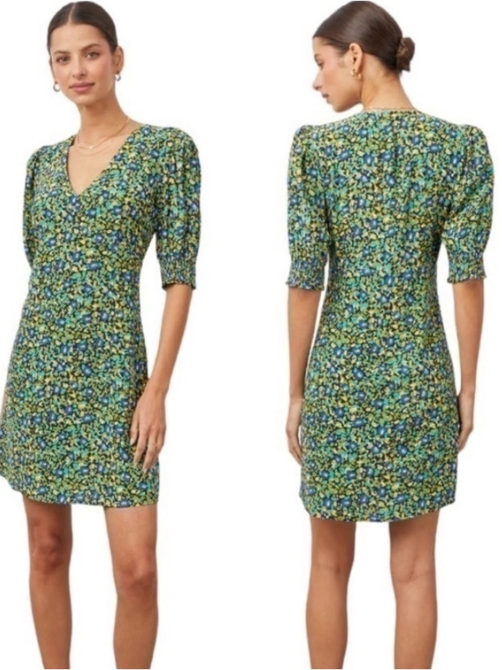 Rails Roma V Neck Short Puff Sleeve Floral Mini Dress size L